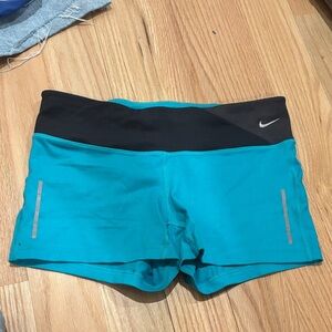 Nike Women's Turquoise and Black Athletic Shorts